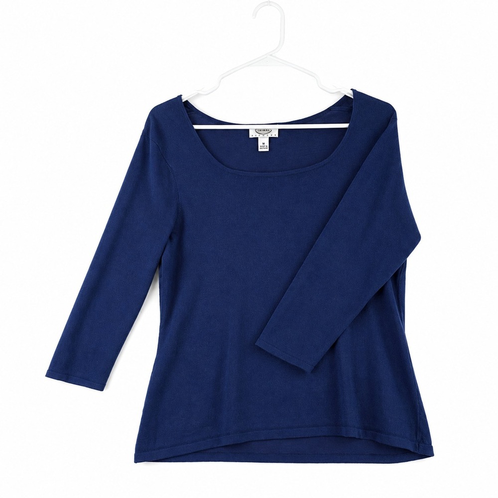 Vtg Talbots Petites Women's MP Preppy Navy Blue Boat Neck Top